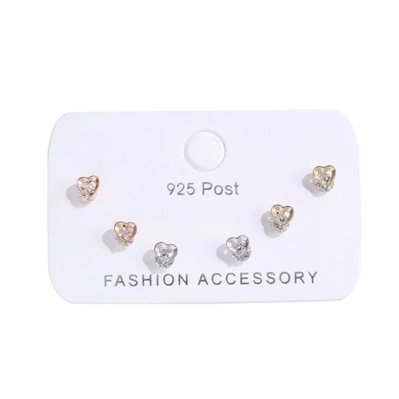 [3 Pairs] 925 Sterling Silver Diamond Earrings K - Picture 7 of 7